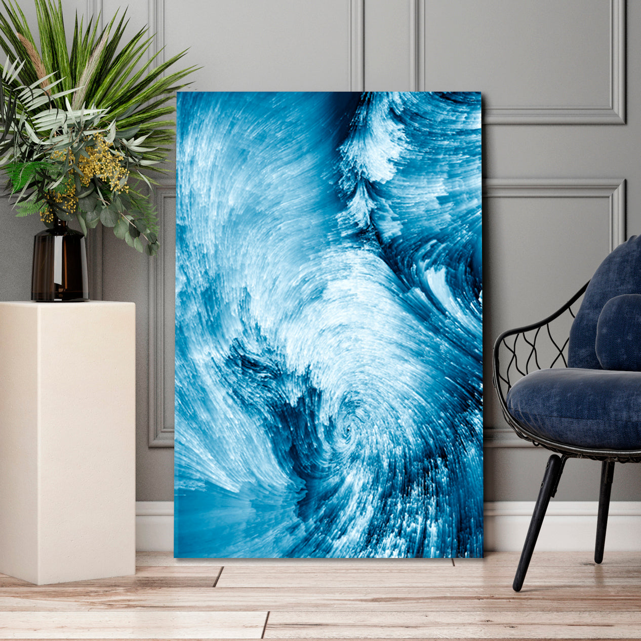 Blue Color Swirls - Vertical 1 panel Fluid Art, Oriental Marbling Canvas Print Artesty 1 Panel 16"x24" 