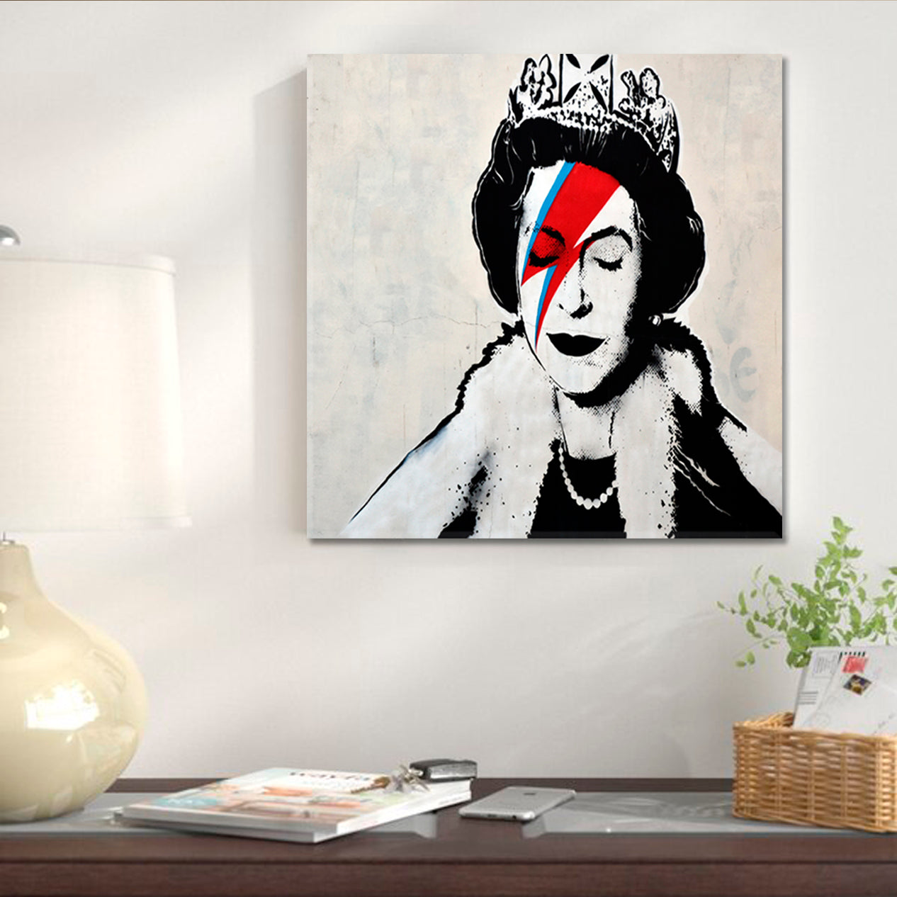 INSPIRED BY BANKSY Queen, Best Street Art Graffiti Bristol UK Canvas Print - Square Street Art Canvas Print Artesty   