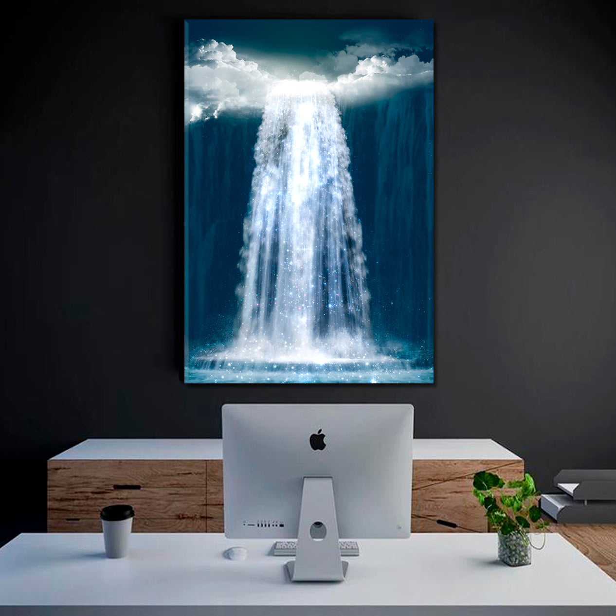 UNREAL Fantasy Waterfall Falls From Heaven Mesmerizing Magical Scenic | Vertical Surreal Fantasy Large Art Print Décor Artesty   