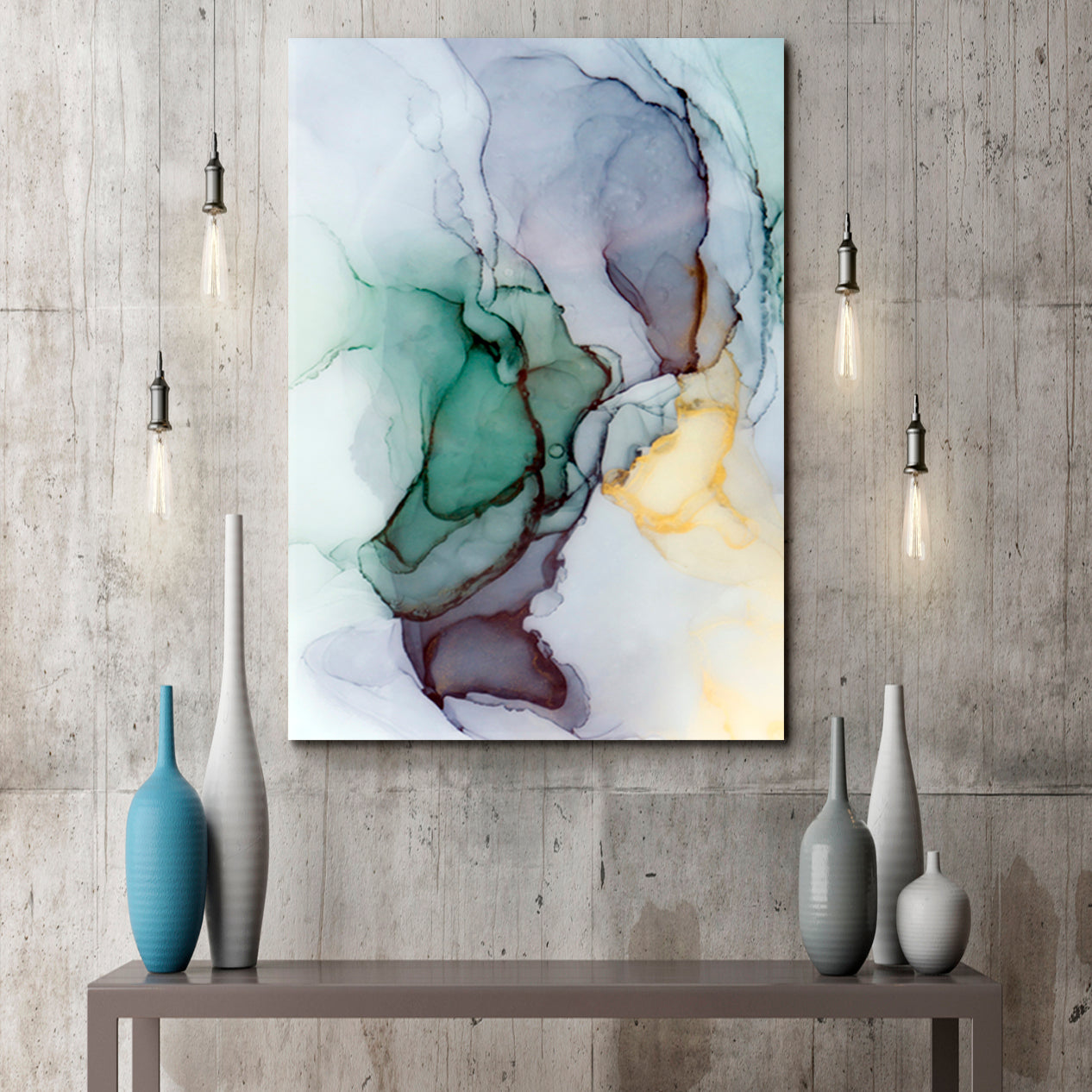 Abstract Veins Alcohol Ink Paint Translucent Free-flowing Fluid Art, Oriental Marbling Canvas Print Artesty   