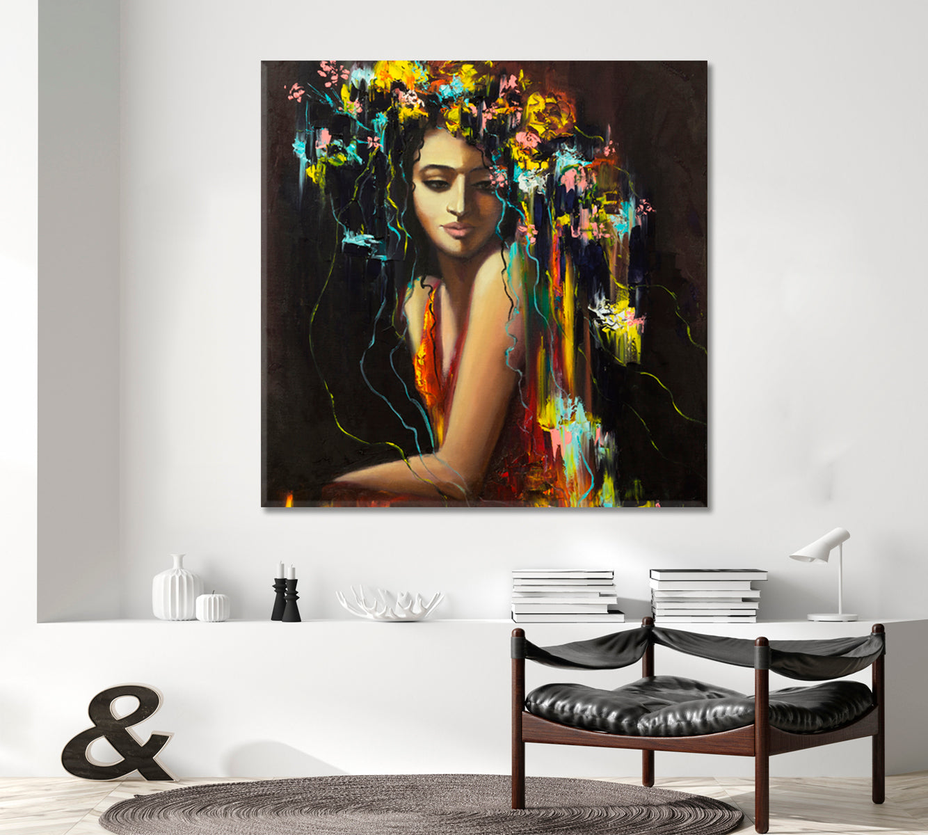 LADY OF THE FLOWERS Beautiful Woman Magic and Mythology Vivid Colors - Square Panel Fine Art Artesty   