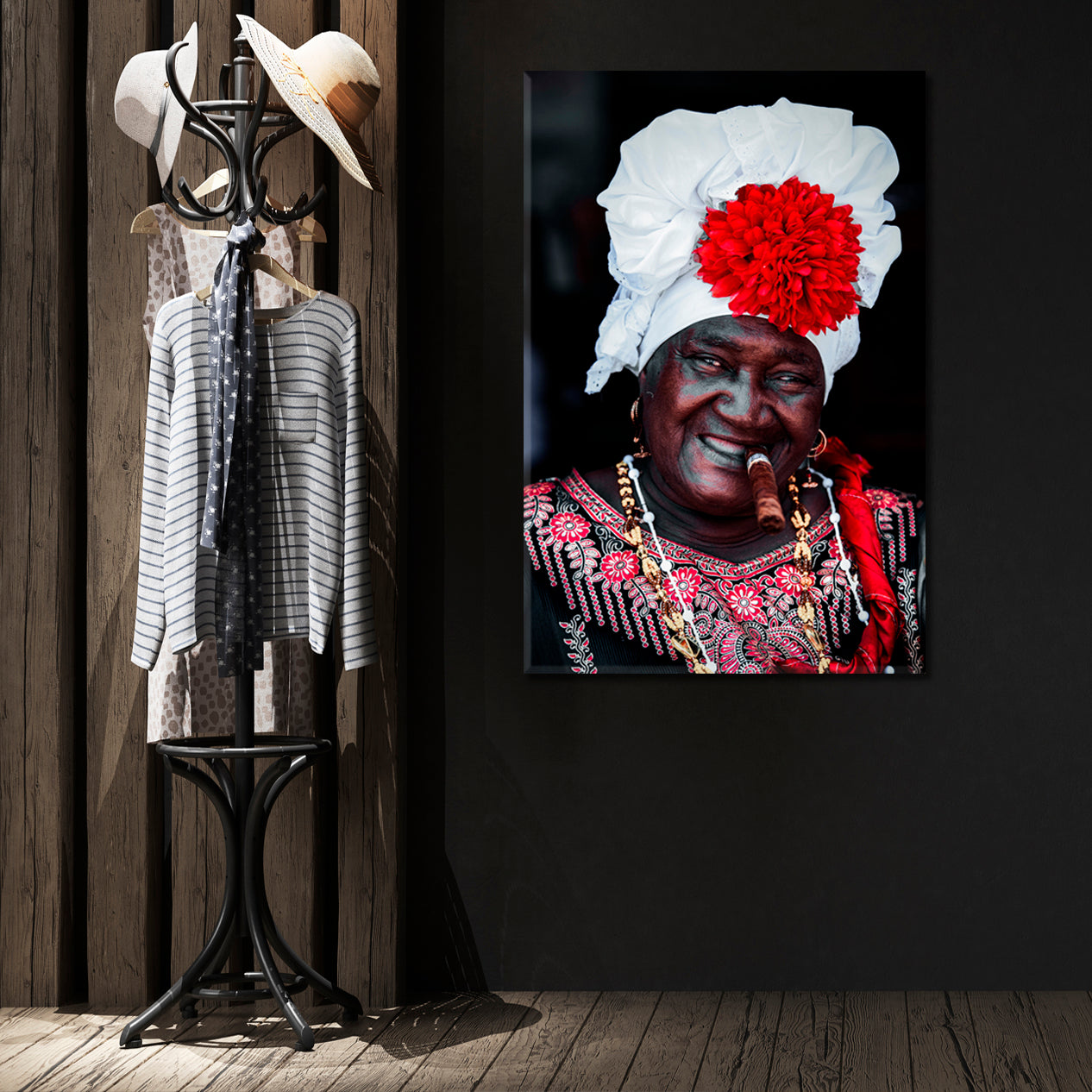 CUBA HAVANA CIGAR Cuban Woman Iconic Traditional Dress Canvas Print - Vertical People Portrait Wall Hangings Artesty   