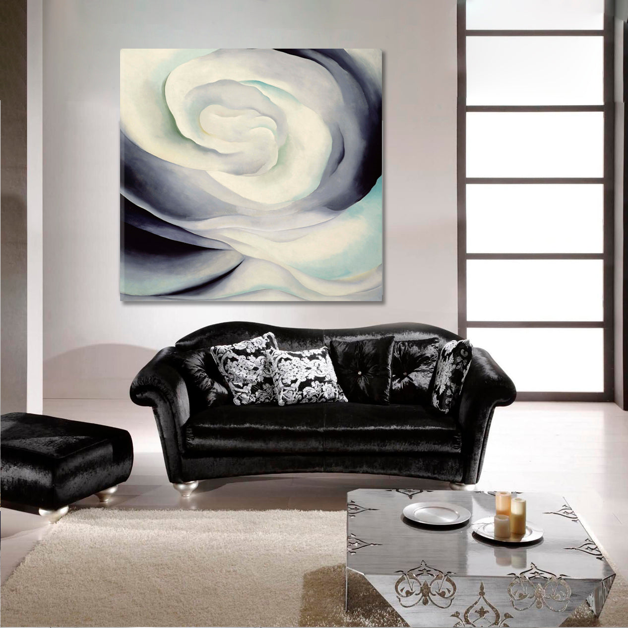 Abstraction White Rose Abstract Flowes Swirls  - Square Abstract Art Print Artesty   