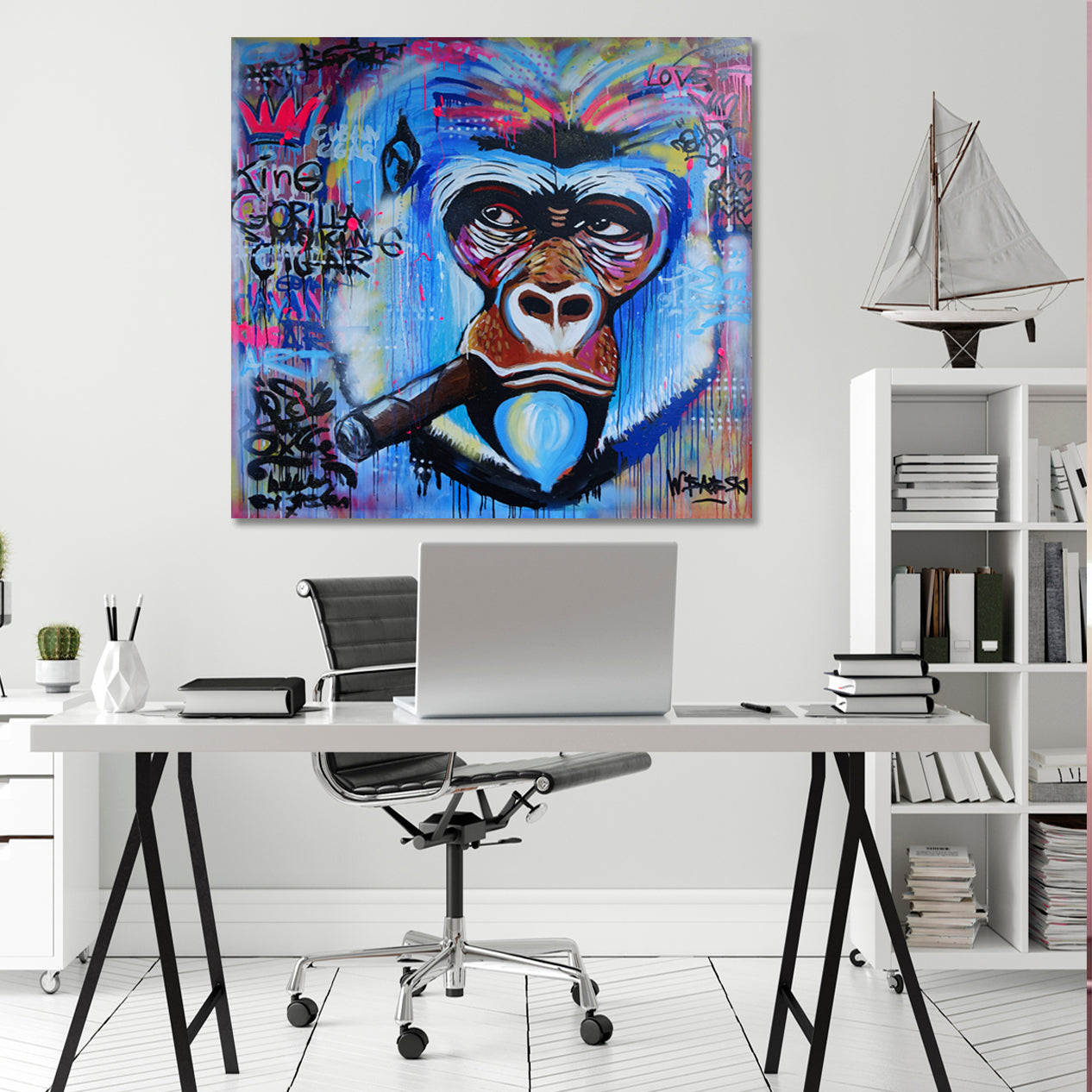 BANKSY STYLE  Monkey Gorilla Smoking Cigar Grunge Banksy Graffiti - S Animals Canvas Print Artesty   