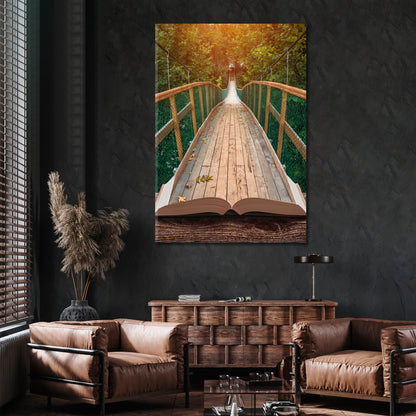 MAJESTIC LANDSCAPE Suspension Bridge Misty Forest | Vertical Scenery Landscape Fine Art Print Artesty   