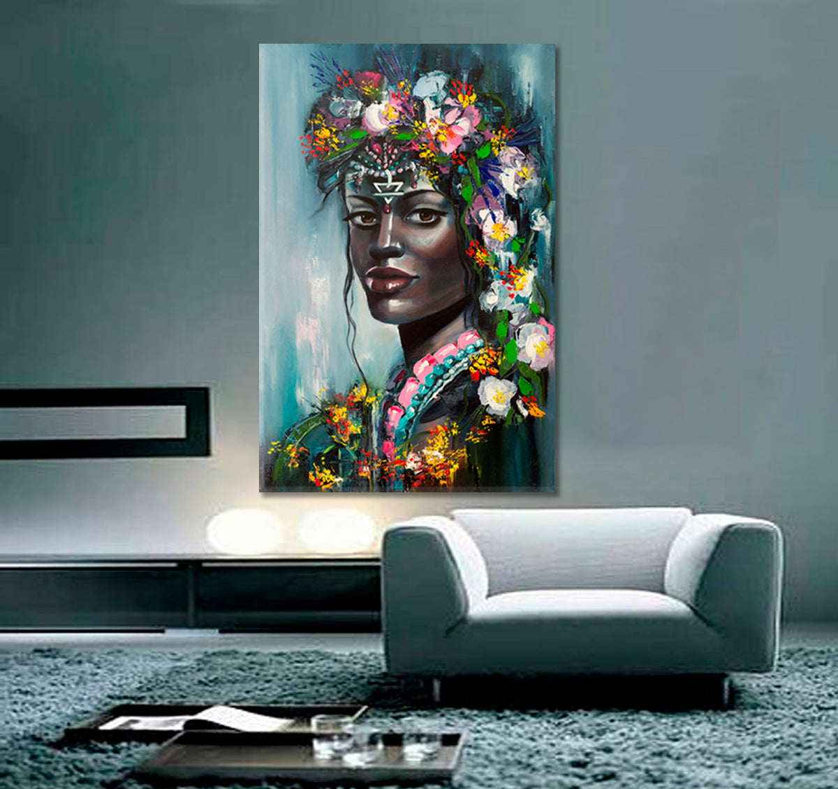 EARTH Beautiful African American Woman Magic and Mythology   - Vertical 1 panel Fine Art Artesty 1 Panel 16"x24" 