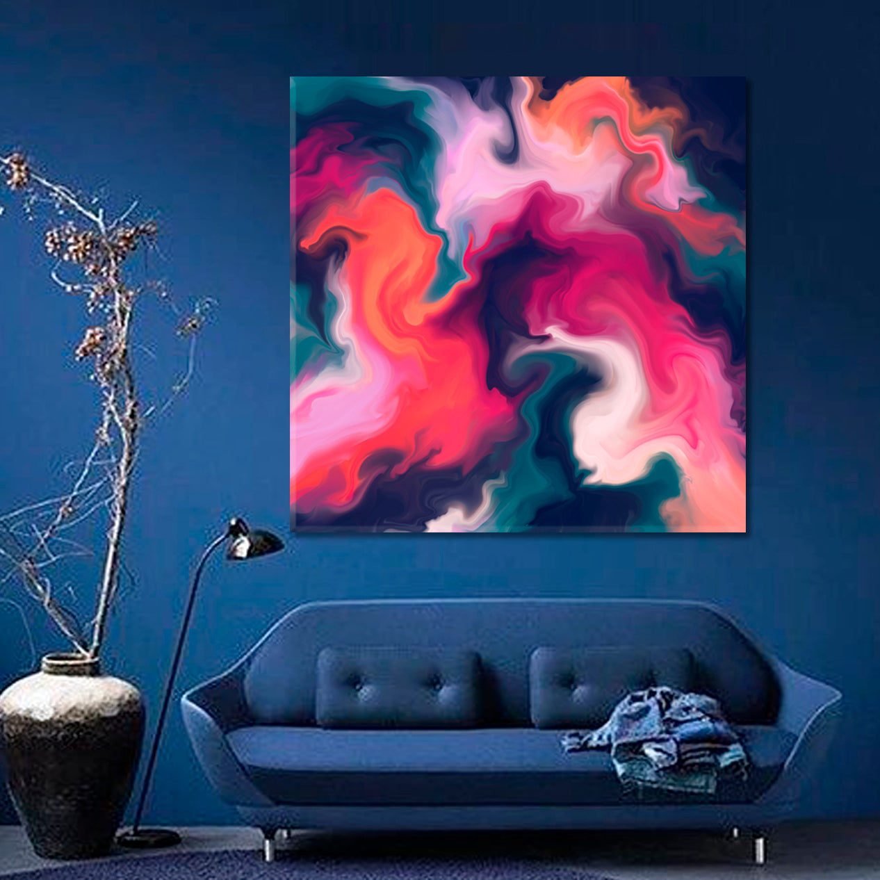 Deep Rich Colour Combinations Vivid Modern Art Unique Creative Design | Square Fluid Art, Oriental Marbling Canvas Print Artesty   