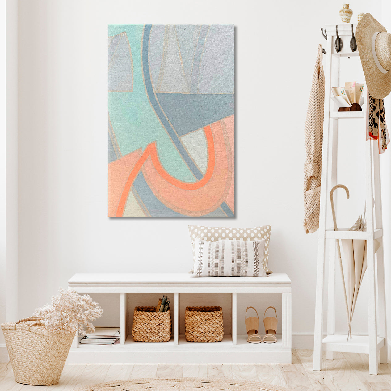 SOFT TENDER PASTEL Coral Blue Mint Geometric Lines Forms Abstract Art Print Artesty   