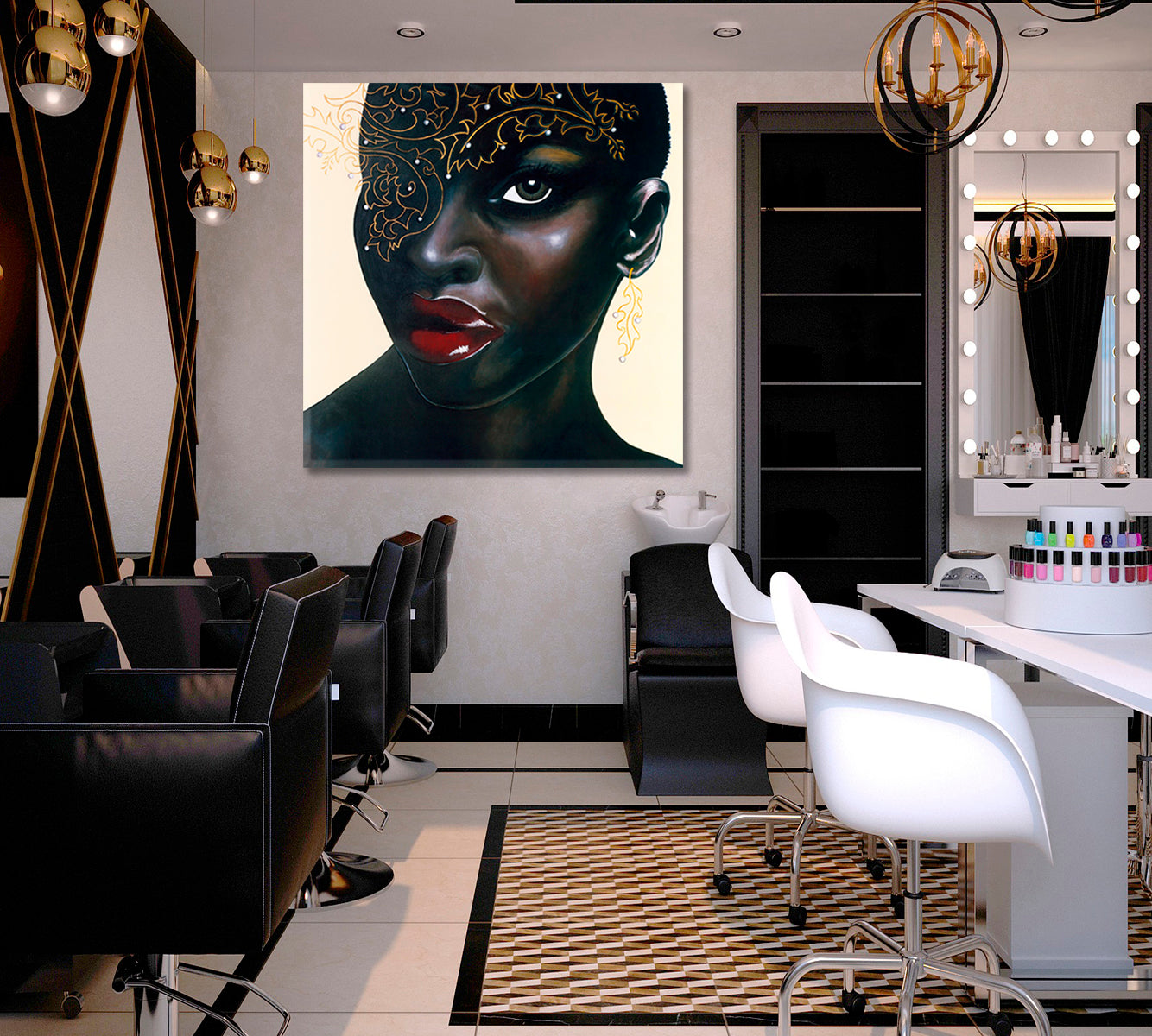 HOT CHOCOLATE  Stunning African Women Red Lips Canvas Print - Square Panel African Style Canvas Print Artesty   