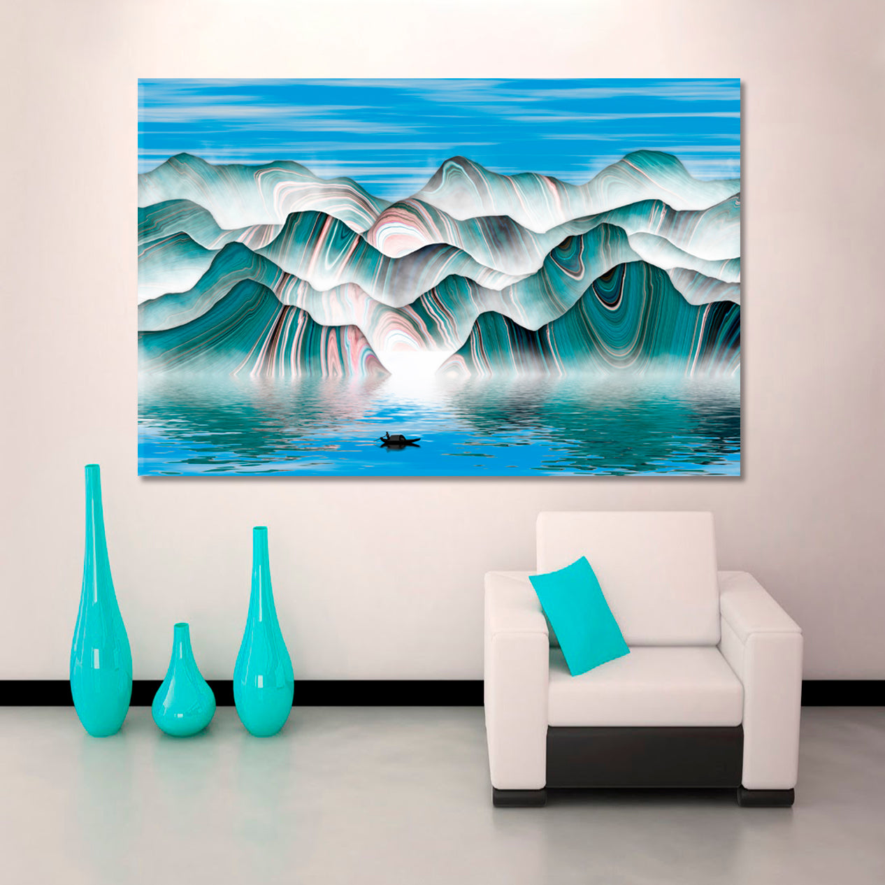 ABSTRACT LANDSCAPE Ink Painting Abstract Mountain Lines Shapes Forms Contemporary Art Artesty 1 panel 24" x 16" 