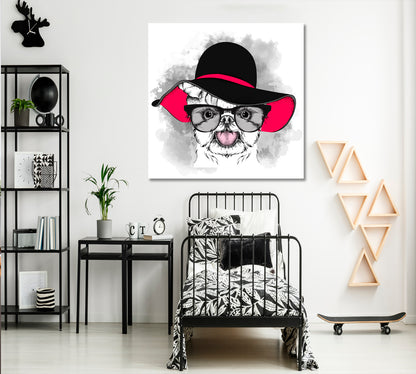 Cute & Sweet Puppy Girl in a Hat Pet Fashion - S Kids Room Canvas Art Print Artesty   