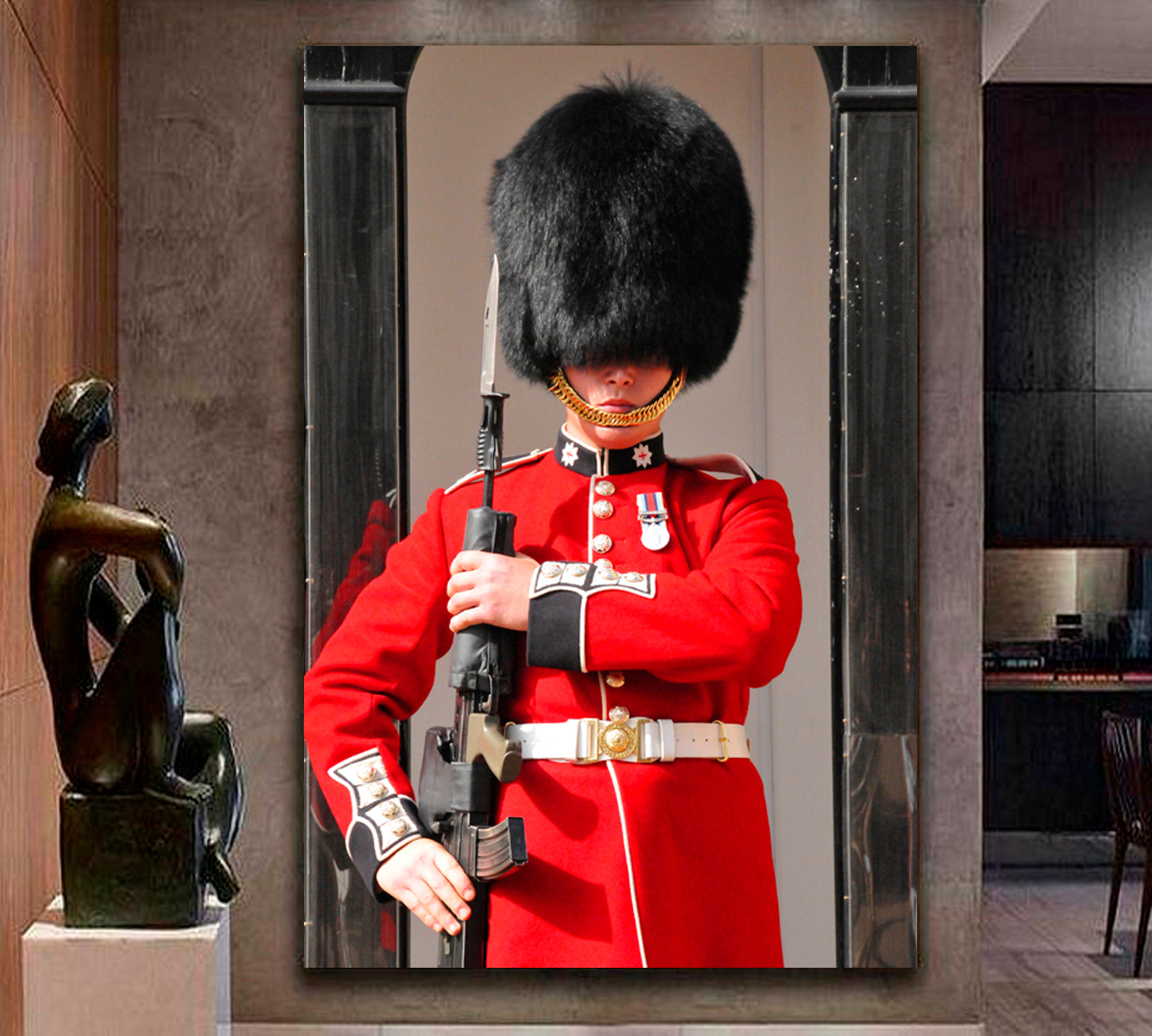 LONDON ENGLAND Soldier Official Royal Residences Queen's Guard Tower Canvas Print - Vertical panel Traveling Around Ink Canvas Print Artesty   