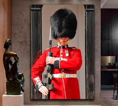 LONDON ENGLAND Soldier Official Royal Residences Queen's Guard Tower Canvas Print - Vertical panel Traveling Around Ink Canvas Print Artesty   