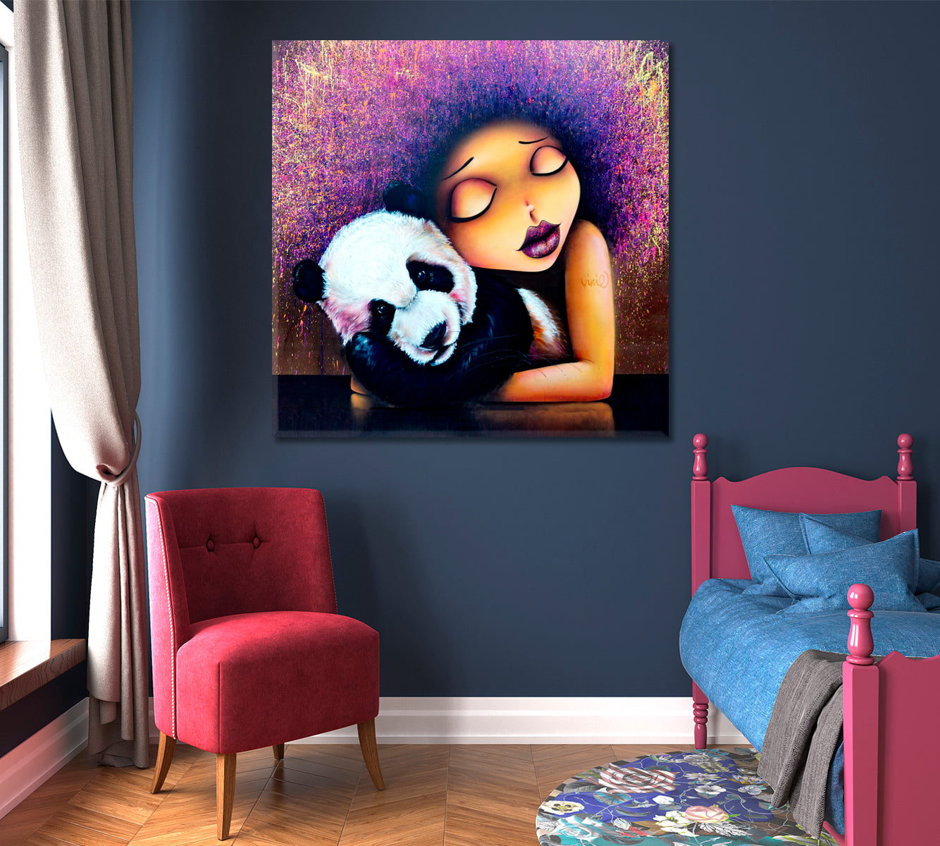 Girl & Panda Vinie and Doudou Graffiti Viniegraffiti Canvas Print | Square Panel Street Art Canvas Print Artesty   