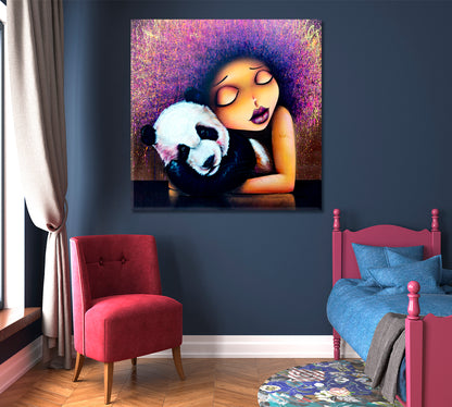 Girl & Panda Vinie and Doudou Graffiti Viniegraffiti Canvas Print | Square Panel Street Art Canvas Print Artesty   