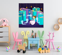 BEDTIME STORY Cute Little Girl Books & Ghosts Sweet Kids Baby Nursery - S Kids Room Canvas Art Print Artesty   