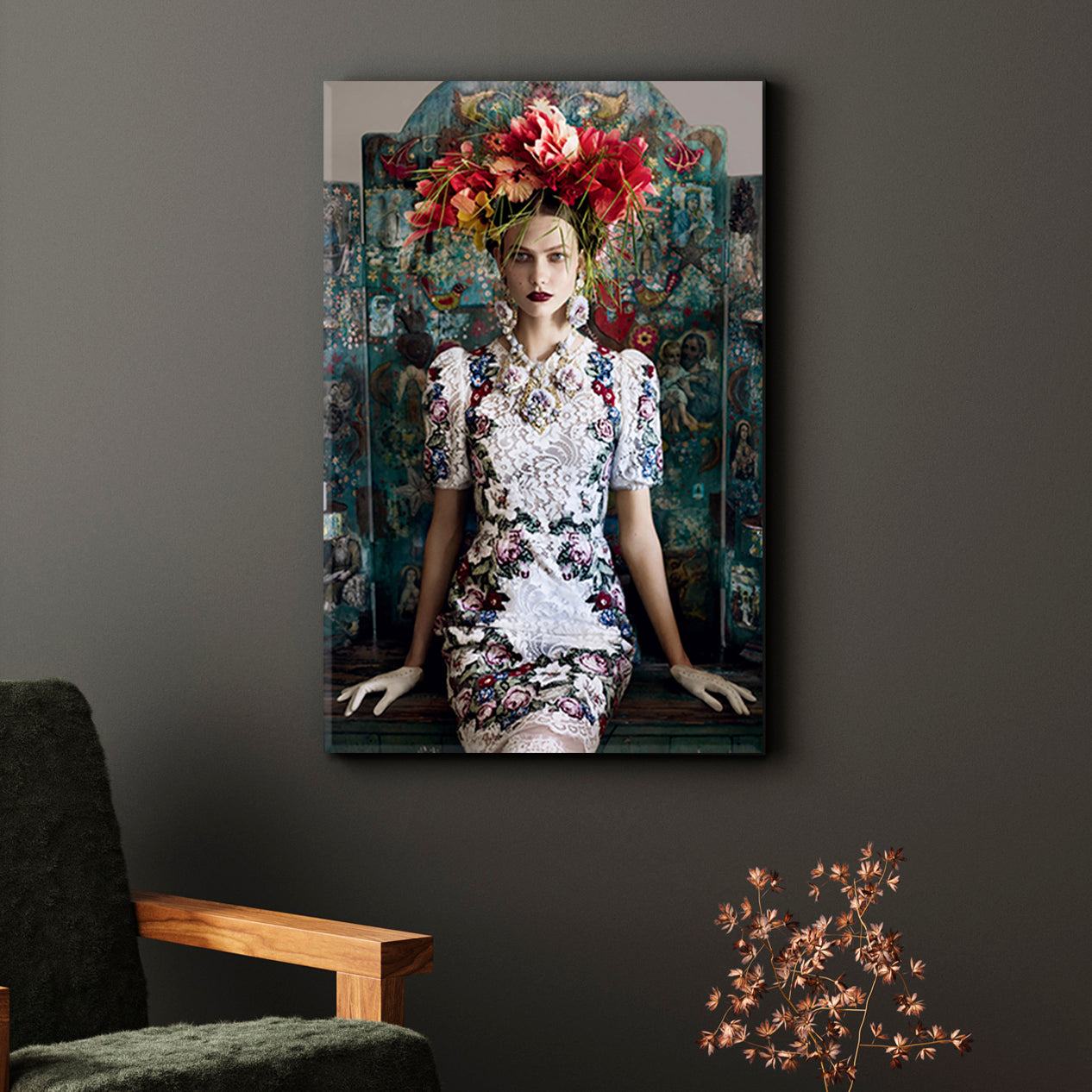 Flower Crown |  Beauty Salon Concept Woman Fashion Hair Design Canvas Print -  Vertical Fashion Canvas Print Artesty   