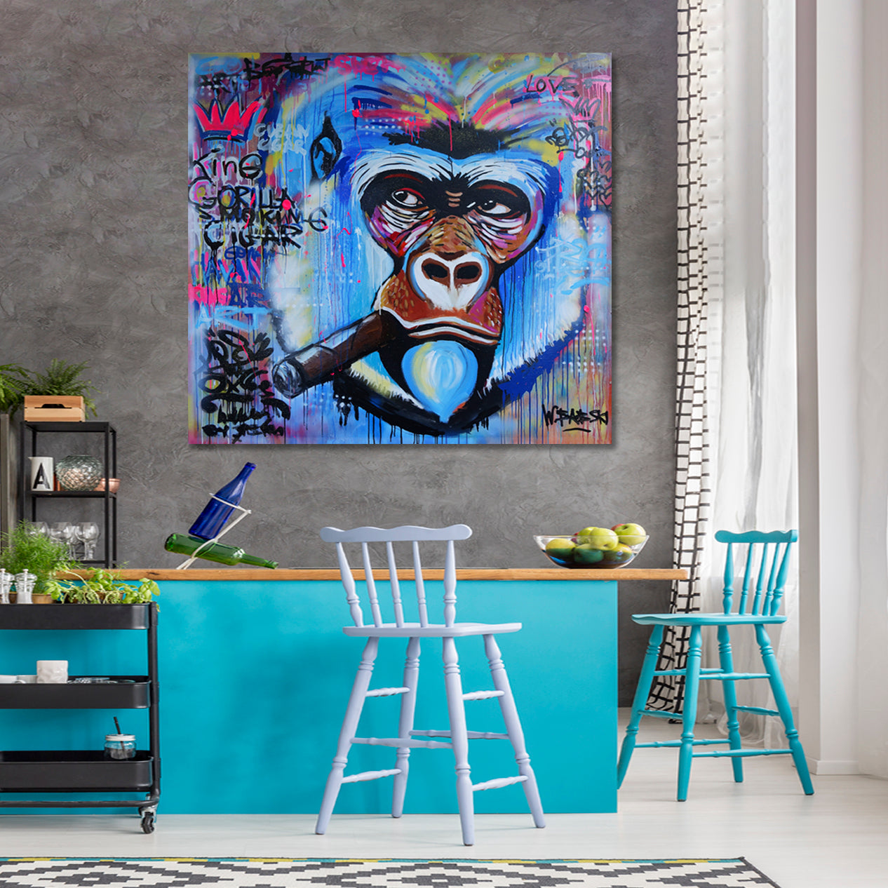 BANKSY STYLE  Monkey Gorilla Smoking Cigar Grunge Banksy Graffiti - S Animals Canvas Print Artesty   