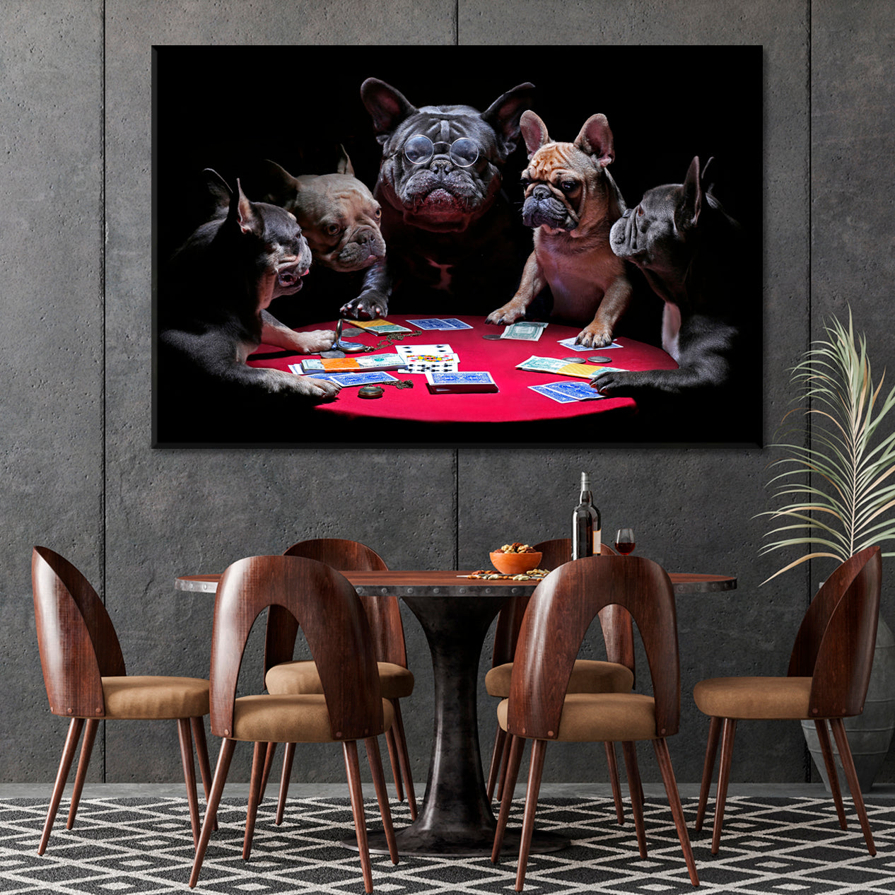 Bold Bluff Whimsical Funny French Bulldogs Dogs Playing Poker Animals Canvas Print Artesty   