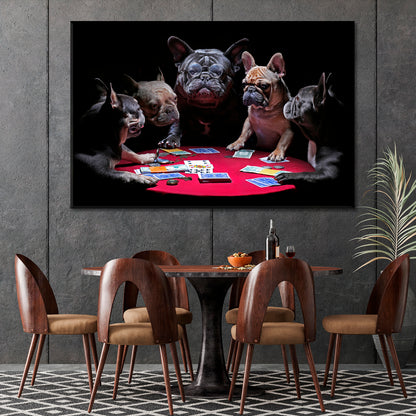 Bold Bluff Whimsical Funny French Bulldogs Dogs Playing Poker Animals Canvas Print Artesty   