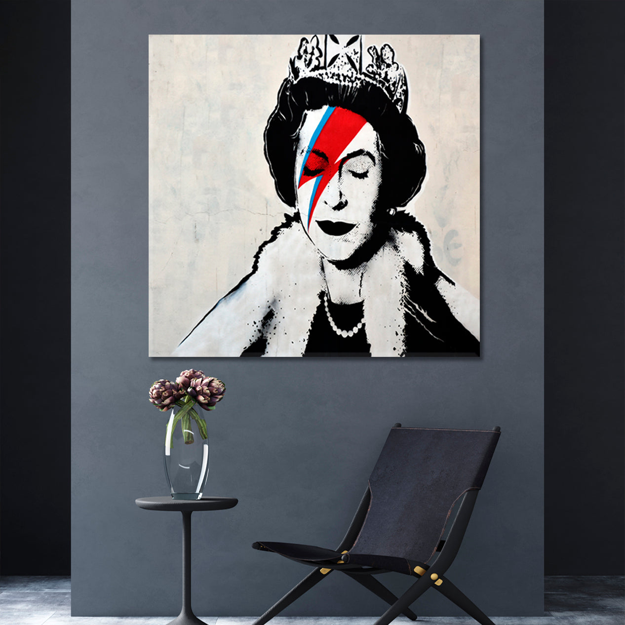 INSPIRED BY BANKSY Queen, Best Street Art Graffiti Bristol UK Canvas Print - Square Street Art Canvas Print Artesty   