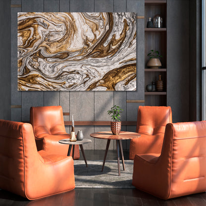 BROWN GREY Effect of Gold and Silver Powder Abstract Marble Oriental Fluid Art Canvas Print Fluid Art, Oriental Marbling Canvas Print Artesty   