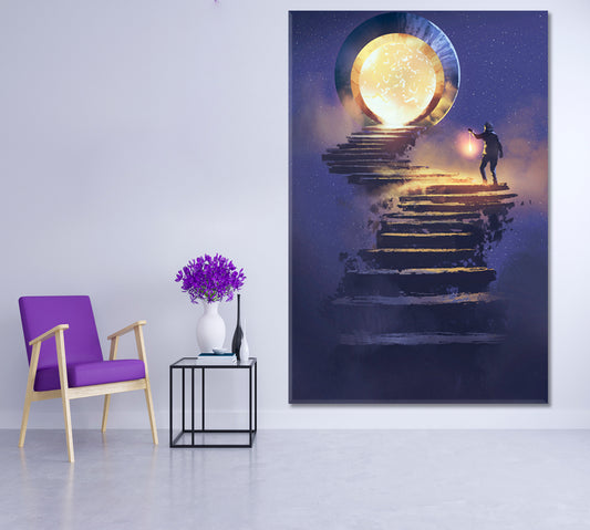 SURREAL The Skyward Journey Fantasy Light Man Lantern Staircase Fantastic Door - Vertical Surreal Fantasy Large Art Print Décor Artesty 1 Panel 16"x24" 