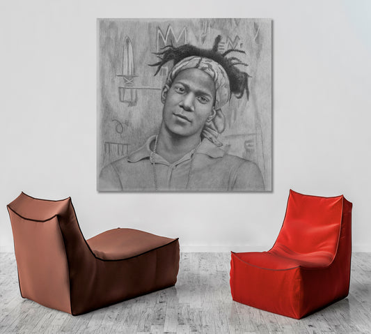 BASQUIAT PORTRAIT Jean Michel Basquiat Black And White - S Celebs Canvas Print Artesty 1 Panel 12"x12" 