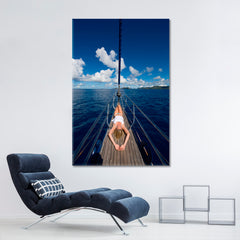 ADVENTURE Ocean Prow Sailing Ship Traveling Around Ink Canvas Print Artesty 1 Panel 16"x24" 