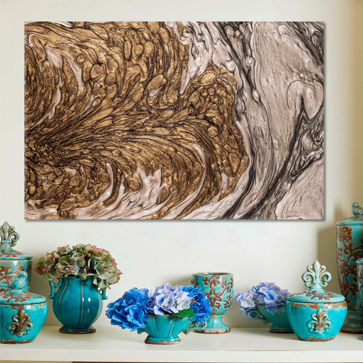 Abstract Fluid Art Marble Brown Swirls Modern Canvas Print Fluid Art, Oriental Marbling Canvas Print Artesty   