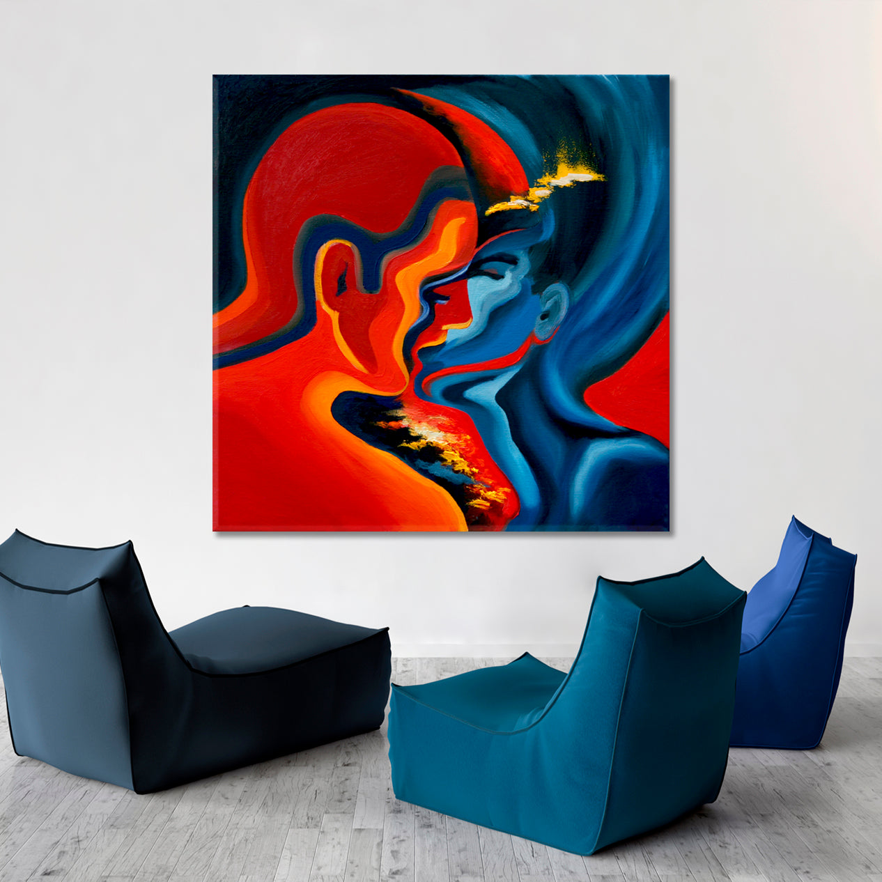 KISS Blue And Red Abstract Modern Painting Contemporary Art Artesty   