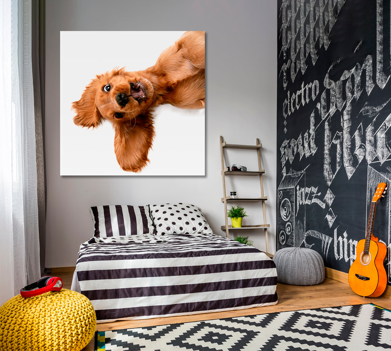 CRAZY PURE YOUTH English Cocker Spaniel Young Funny Cute Dog Kids Room Art - Square Panel Animals Canvas Print Artesty 1 Panel 12"x12" 