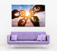 PART OF THE WHOLE Gear Wheels Solar Rays Business Concept Poster Office Wall Art Canvas Print Artesty 1 panel 24" x 16" 