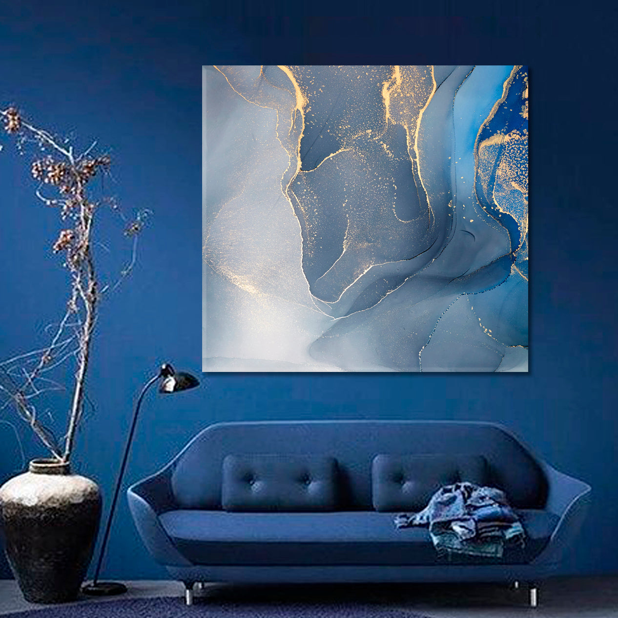 ABSTRACT MARBLE Tender Blue Modern Art Fluid Art, Oriental Marbling Canvas Print Artesty   