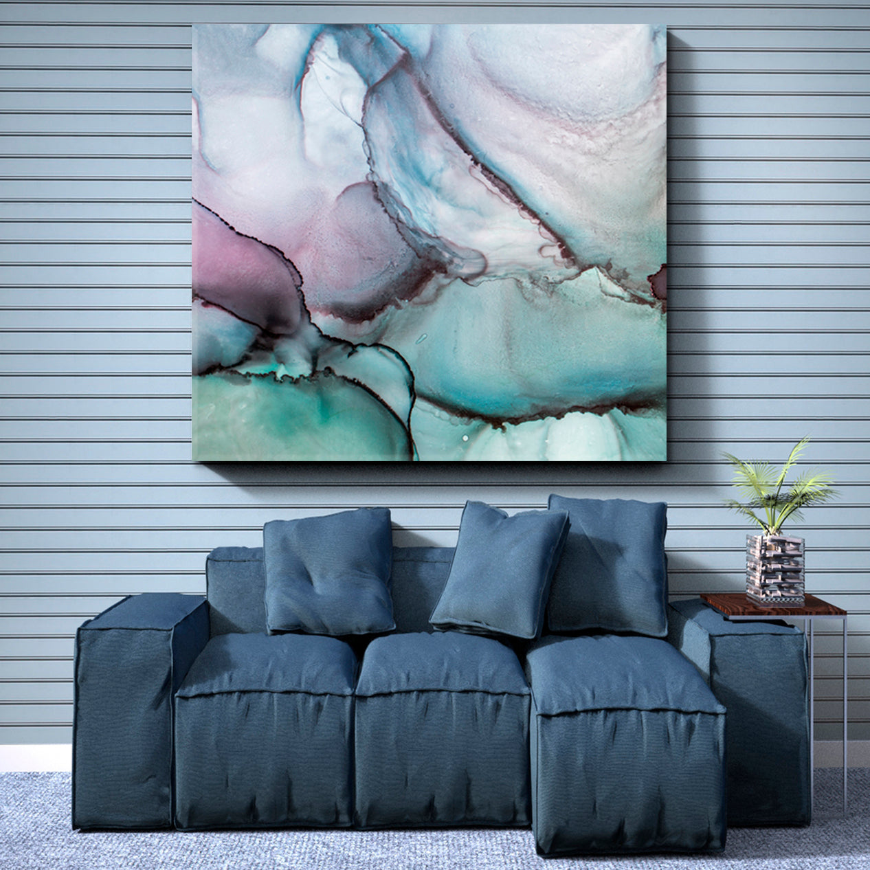 Contemporary Abstract Ink Swirls Fluid Translucent Fluid Art, Oriental Marbling Canvas Print Artesty 1 Panel 12"x12" 