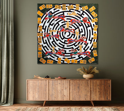 LABYRINTH Modern Abstract Art Dominoes Parts Horses People Maze Abstract Art Print Artesty   