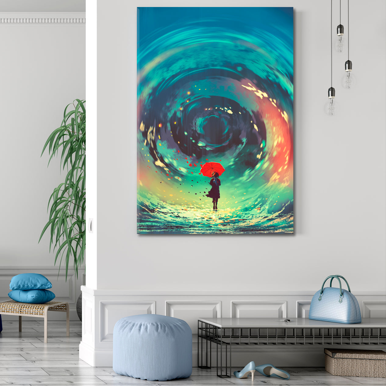 IMAGINATION Surreal Whirlpool Girl Red Umbrella Swirling Sky Fantasy Surreal Fantasy Large Art Print Décor Artesty   