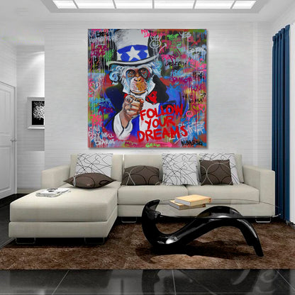 GRAFFITI GRUNGE STYLE Follow Your Dreams Drip Paint Expressionism Canvas Print  - Square Contemporary Art Artesty   