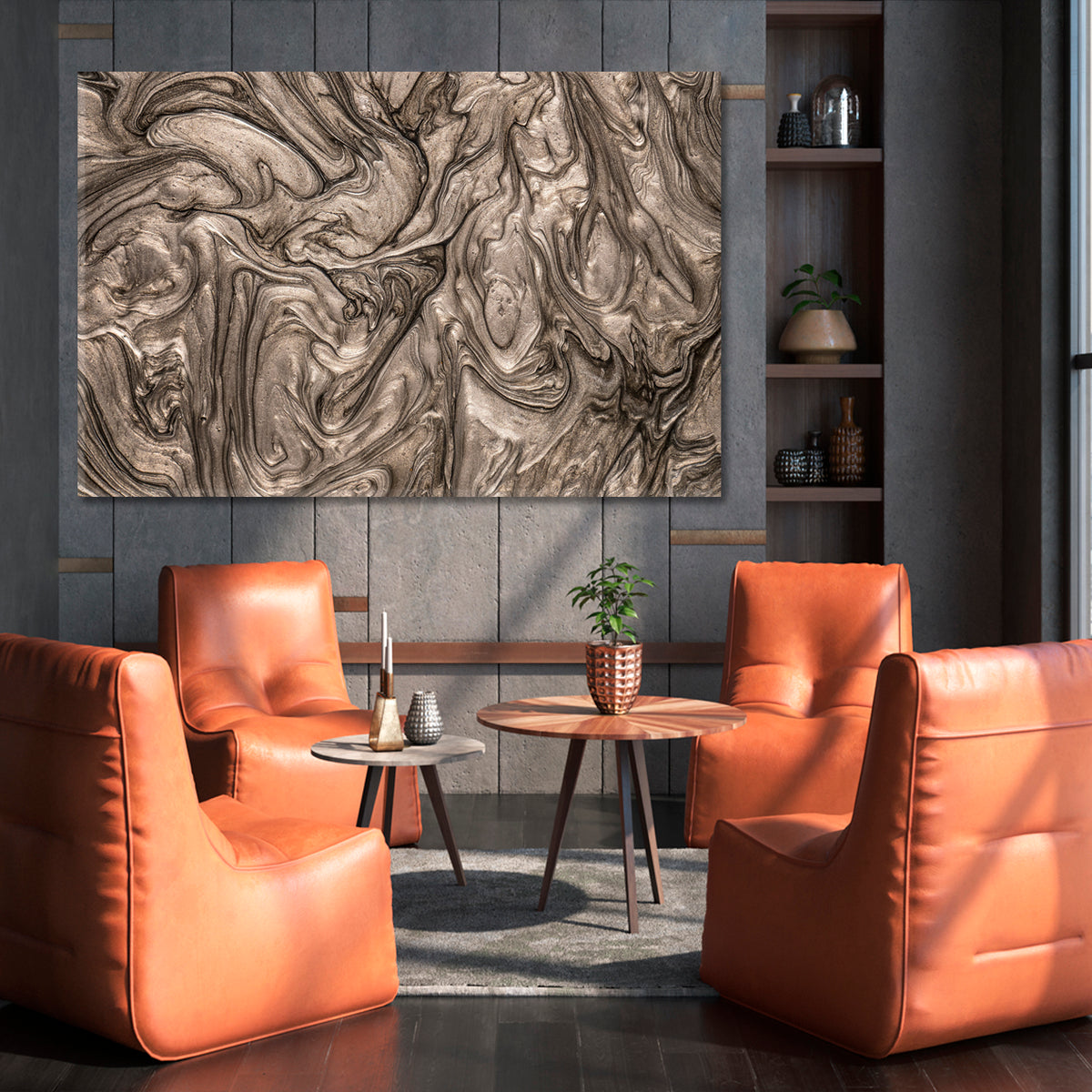 GREY BROWN WAVES | Abstract Swirls Trendy Style Canvas Print Fluid Art, Oriental Marbling Canvas Print Artesty 1 panel 24" x 16" 