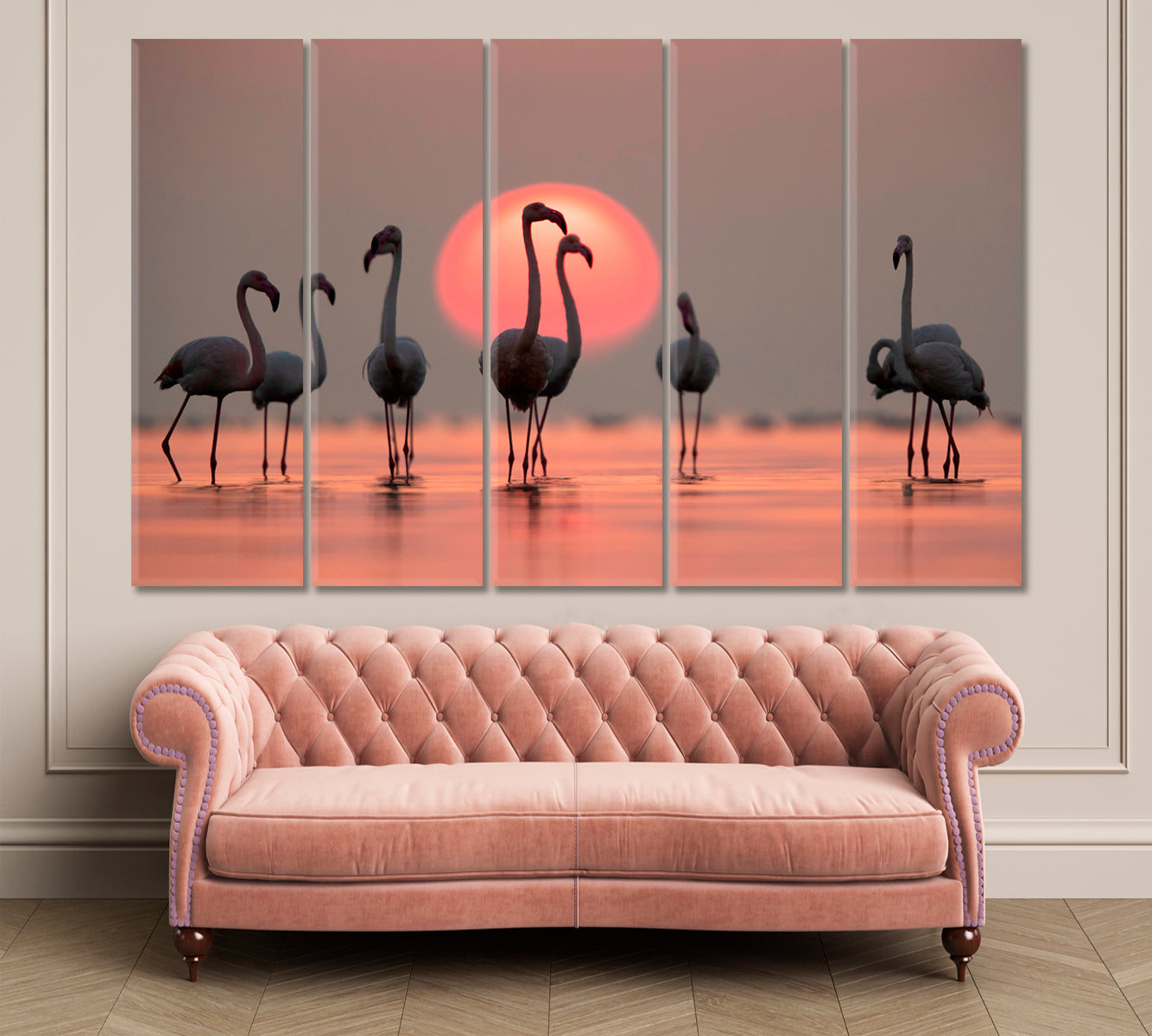 Asker Coast Greater Flamingos Amazing Coral Hue Sunset Dramatic Sky Wild Life Framed Art Artesty   