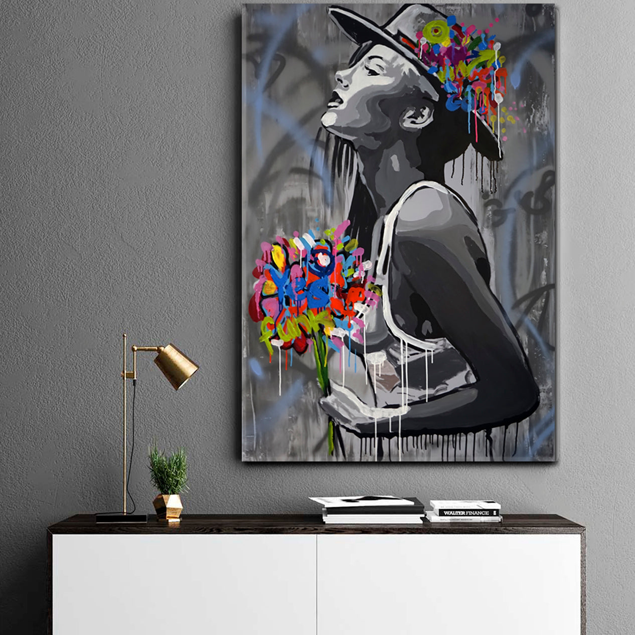 WOMAN OF THE WORLD Expressionism Drip Paint Street Art Creative Grunge Style Canvas Print - Vertical Contemporary Art Artesty   