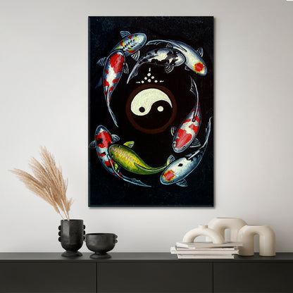 Koi Fish Yin Yang Art Painting Asian Style Canvas Print Wall Art Artesty   