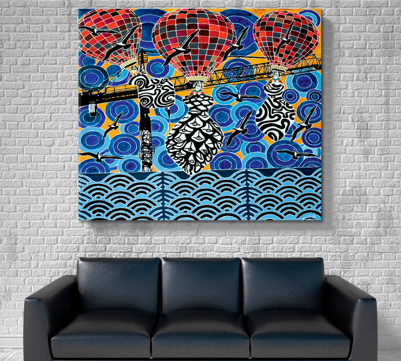 Colorful Hot Air Balloons Blue Sky Trippy Modern Art Abstract Art Print Artesty   