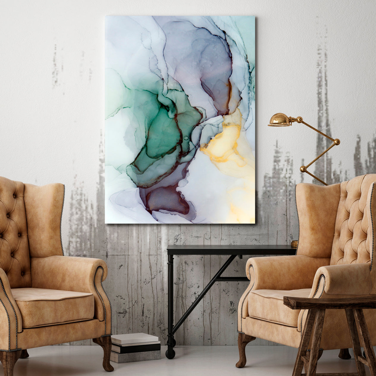 Abstract Veins Alcohol Ink Paint Translucent Free-flowing Fluid Art, Oriental Marbling Canvas Print Artesty   