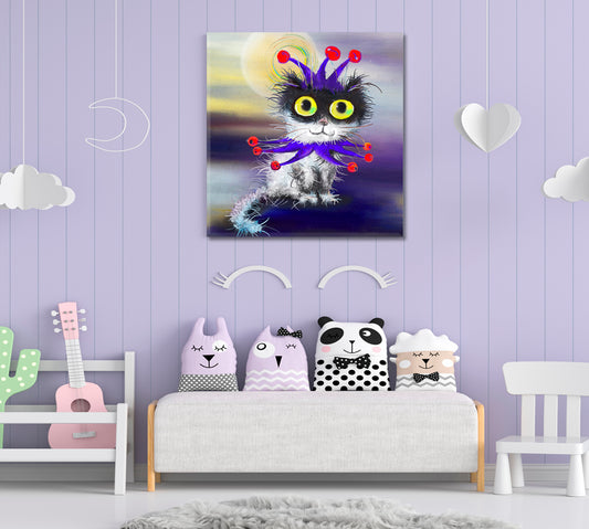 Joker Cat CUTE CAT Whimsical Animals Kids Room - S Kids Room Canvas Art Print Artesty   