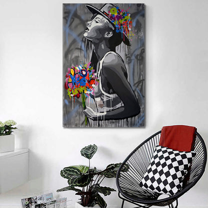 WOMAN OF THE WORLD Expressionism Drip Paint Street Art Creative Grunge Style Canvas Print - Vertical Contemporary Art Artesty   