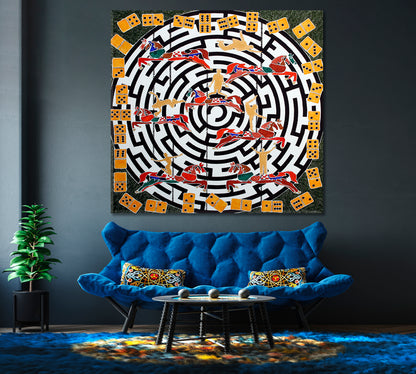 LABYRINTH Modern Abstract Art Dominoes Parts Horses People Maze Abstract Art Print Artesty   