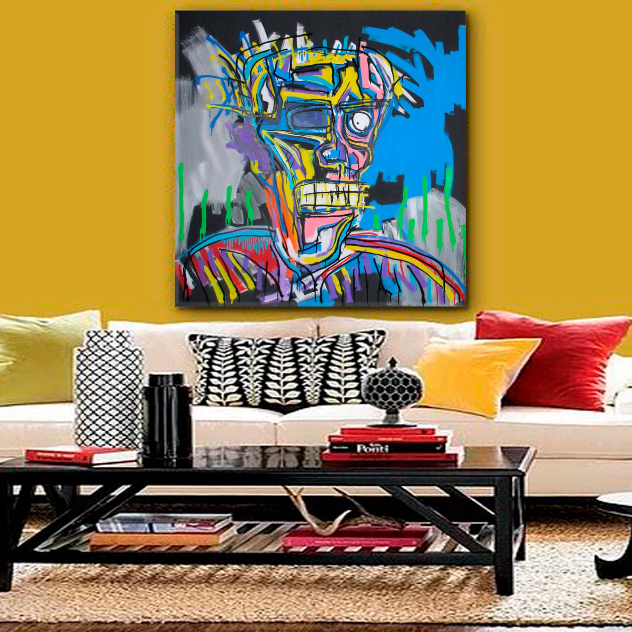 BASQUIAT STYLE Skull Untitled Popular Defiant | Square Contemporary Art Artesty   