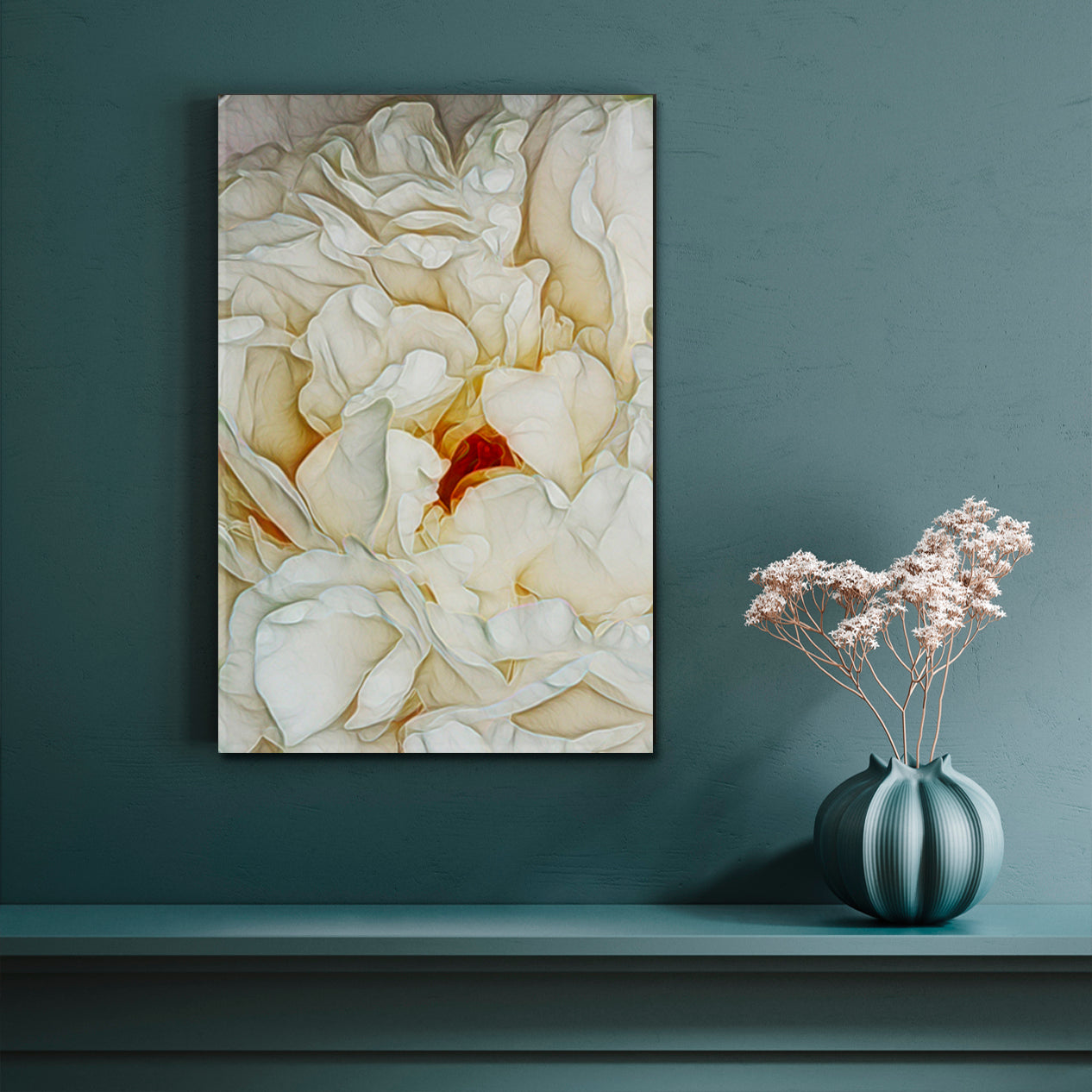 Peony Flower Petals Abstract Pattern Soft White Creamy Pastel Colors Canvas Print - Vertical Floral & Botanical Split Art Artesty   