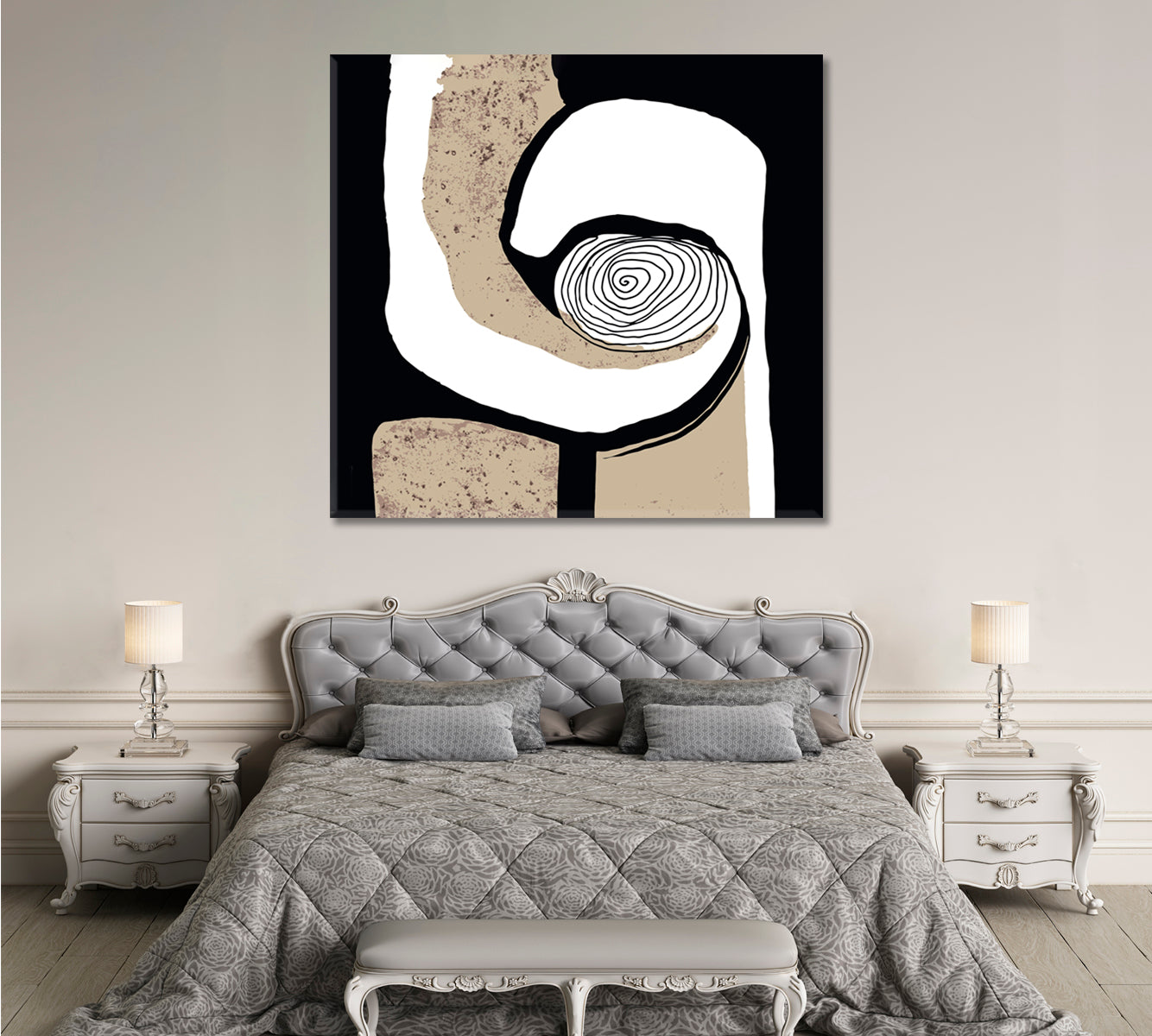 SPIRAL Beige White Black Tones Abstract Modern Minimalism Abstract Art Print Artesty   